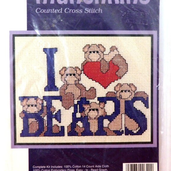 Munchkins Counted Cross Stitch Kit I Love Bears 5" X 7" Sugarplum Express Sealed - Picture 2 of 4